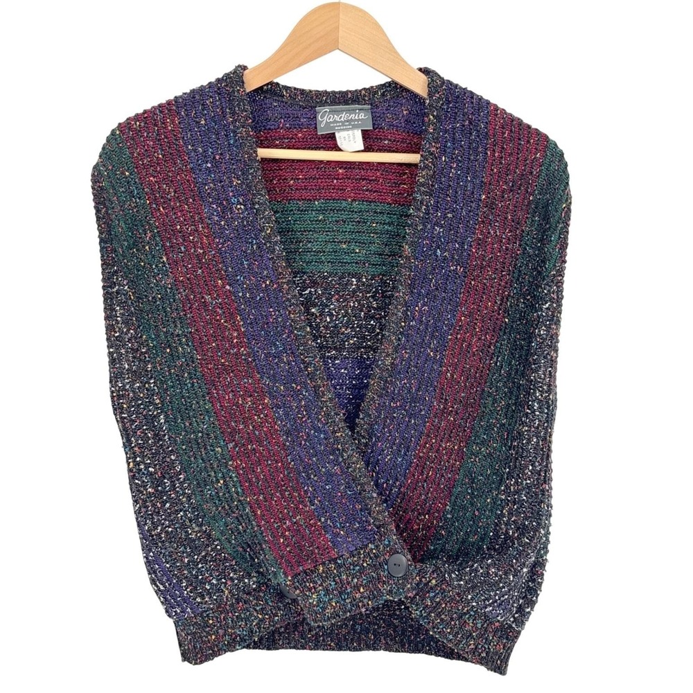 Vintage 90s Gardenia Confetti Knit Crossover Vest Striped Multicolor Size Small